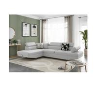 Canapé d'angle gauche 5 places RIO convertible avec coffre en tissu - Gris perle - L271 x P192 x H70cm - LOUNGITUDE