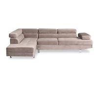 Menzzo Canapé d'angle Alfa – Velours, Réversible, 5 places, Moelleux – Taupe