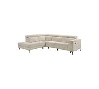 Canapé d'angle gauche avec 2 places relax électrique tissu beige - BAMAKO -