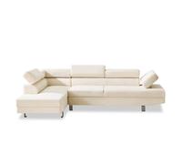 Canapé d'angle gauche avec têtières relevables Palerme velours côtelé beige
