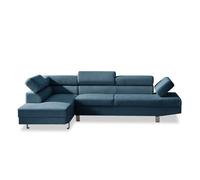Canapé d'angle gauche avec têtières relevables Palerme velours côtelé bleu