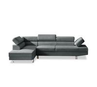 Canapé d'angle gauche avec têtières relevables Palerme velours côtelé gris