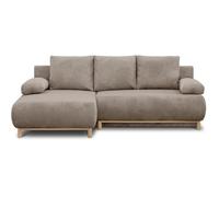 Canapé d'angle gauche convertible - 3 places - MIKA - Tissu velours côtelé taupe - Coffre de rangement - 192 x 84 x 93 cm