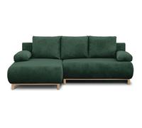Canapé d'angle gauche convertible - 3 places - MIKA - Tissu velours côtelé vert foncé - Coffre de rangement - 192 x 84 x 93 cm