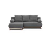 Canapé D'Angle Gauche Convertible 3 Places - Tissu Gris Clair - Coffre De Rangement - L218 X P98/145 X H84 Cm