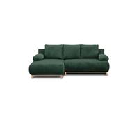 Canapé d'angle gauche convertible - 3 places - MIKA - Tissu velours côtelé vert foncé - Coffre de rangement - 192 x 84 x 93 cm