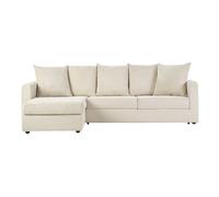 Canapé d'angle gauche convertible 4 places en tissu velours côtelé beige avec matelas 13 cm BACIO