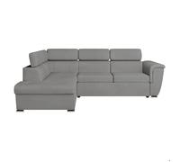 Canapé d'angle gauche convertible 4 places PAOLA avec coffre en tissu - Gris clair - L252 x P188 x H76cm - LOUNGITUDE