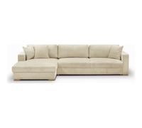 Canapé d'angle Gauche Convertible 5 Places Robin Velours Côtelé Beige 287x167x76 cm Coffre Rangement
