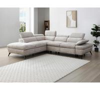 Canapé d'angle gauche convertible avec dossier méridienne en tissu texturé beige SURDELI