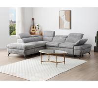 Canapé d'angle gauche convertible avec dossier méridienne en tissu texturé gris SURDELI