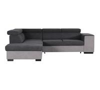 Canapé d'angle gauche convertible + coffre 5 places - Tissu gris clair et gris foncé - L 271 x P 220 x H 77 cm - ARMSTRONG