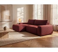 Canapé d'angle gauche convertible en tissu chenille bordeaux DAVISO