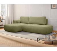 Canapé d'angle gauche convertible en tissu chenille vert kaki BROCARO de Maison Céphy
