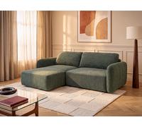 Canapé d'angle PLUFATI gauche convertible tissu chenille vert sapin 4 places L230 x P165 x H83 cm