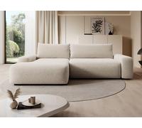 Canapé d'angle gauche convertible en tissu texturé crème DAVISO Crème