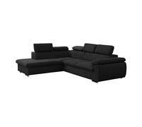 Canapé d'angle gauche convertible en tissu noir avec coffre de rangement FABIEN
