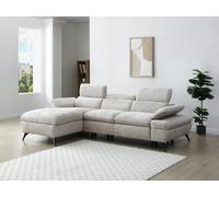 Canapé d'angle gauche convertible en tissu texturé avec coffre de rangement beige MORAVA