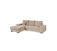 Canapé d'angle gauche convertible en tissu velours côtelé taupe avec 2 coussins - ELKO -