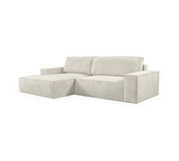 Canapé d'angle gauche convertible en velours côtelé beige AMELIA