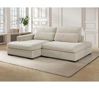 Canapé d'angle gauche convertible en velours côtelé beige SELIORA