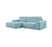 Canapé d'angle gauche convertible en velours côtelé bleu turquoise AMELIA