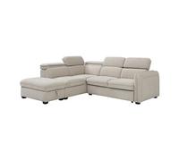 Canapé d'angle gauche convertible et pouf en tissu beige BALOTIA