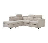 Canapé d'angle gauche convertible et pouf en tissu beige BALOTIA