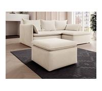 Canapé d'angle gauche convertible et pouf en velours côtelé beige TEODORA