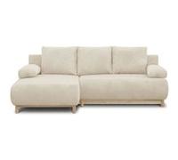 Canapé d'angle gauche convertible MIKA 3 places - Velours côtelé beige - Coffre de rangement - L218 x P98/145 x H84 cm
