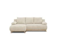 Canapé D'Angle Gauche Convertible Mika 3 Places - Velours Côtelé Beige - Coffre De Rangement - L218 X P98/145 X H84 Cm
