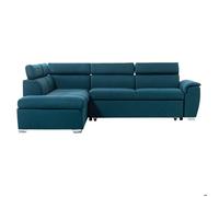 Canapé d'angle gauche convertible PAOLA 4 places avec coffre en tissu - Bleu - L261 x P198 x H80cm - LOUNGITUDE