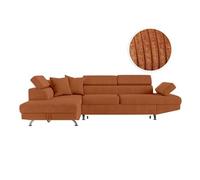 Canapé d'angle gauche convertible RIO 5 pl avec coffre de rangement en velours côtelé - Terracotta