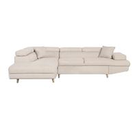 Canapé d'angle gauche convertible RIO Scandinave avec coffre en tissu - Beige, Pieds bois - L271 x P192 x H70cm - LOUNGITUDE