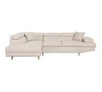 Canapé d'angle gauche convertible RIO Scandinave avec coffre en tissu - Beige, Pieds bois