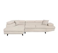 LOUNGITUDE - Canapé d'angle Convertible avec Coffre Pieds Bois Noir en Tissu Beige