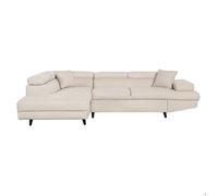 Canapé d'angle gauche convertible RIO Scandinave avec coffre en tissu - Beige, Pieds noir - L271 x P192 x H70cm - LOUNGITUDE