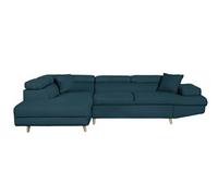 Canapé d'angle gauche convertible RIO Scandinave avec coffre en tissu - Bleu, Pieds bois
