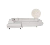 Canapé d'angle gauche convertible RIO Scandinave avec coffre en tissu bouclettes - Blanc, Pieds bois