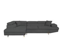 Canapé d'angle gauche convertible RIO Scandinave - LOUNGITUDE - Gris foncé - Tissu - Coffre de rangement