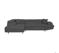 Canapé d'angle gauche convertible RIO Scandinave avec coffre en tissu - Gris foncé, Pieds bois - L271 x P192 x H70cm - LOUNGITUDE