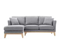 Canapé d'angle gauche déhoussable scandinave 3-4 places en tissu gris clair et bois clair OSLO