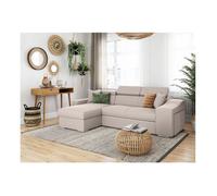 Canapé d'angle Gauche ELONA convertible en Tissu - Beige - L264 x P162 x H75cm - LOUNGITUDE