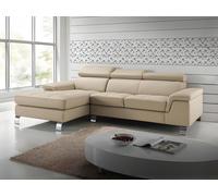 Canapé d'angle gauche en cuir beige MISHIMA