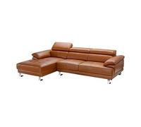 Canapé d'angle gauche en cuir premium camel EXCELSIORA