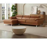 Canapé d'angle gauche en cuir premium camel EXCELSIORA