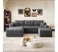 Canapé d'angle gauche en U Canapé modulable Canapé compressé 3 places Canapé nuage en velours côtelé avec pouf, gris