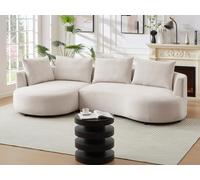 Canapé d'angle gauche en velours texturé beige LOUSADO