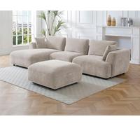 Canapé d'angle gauche et pouf en tissu beige TINDRALO