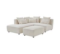 Canapé d'angle gauche et pouf en velours côtelé beige MECODI